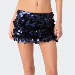 Edikted Sabina Low-Rise Sequin Mini Skirt in Navy